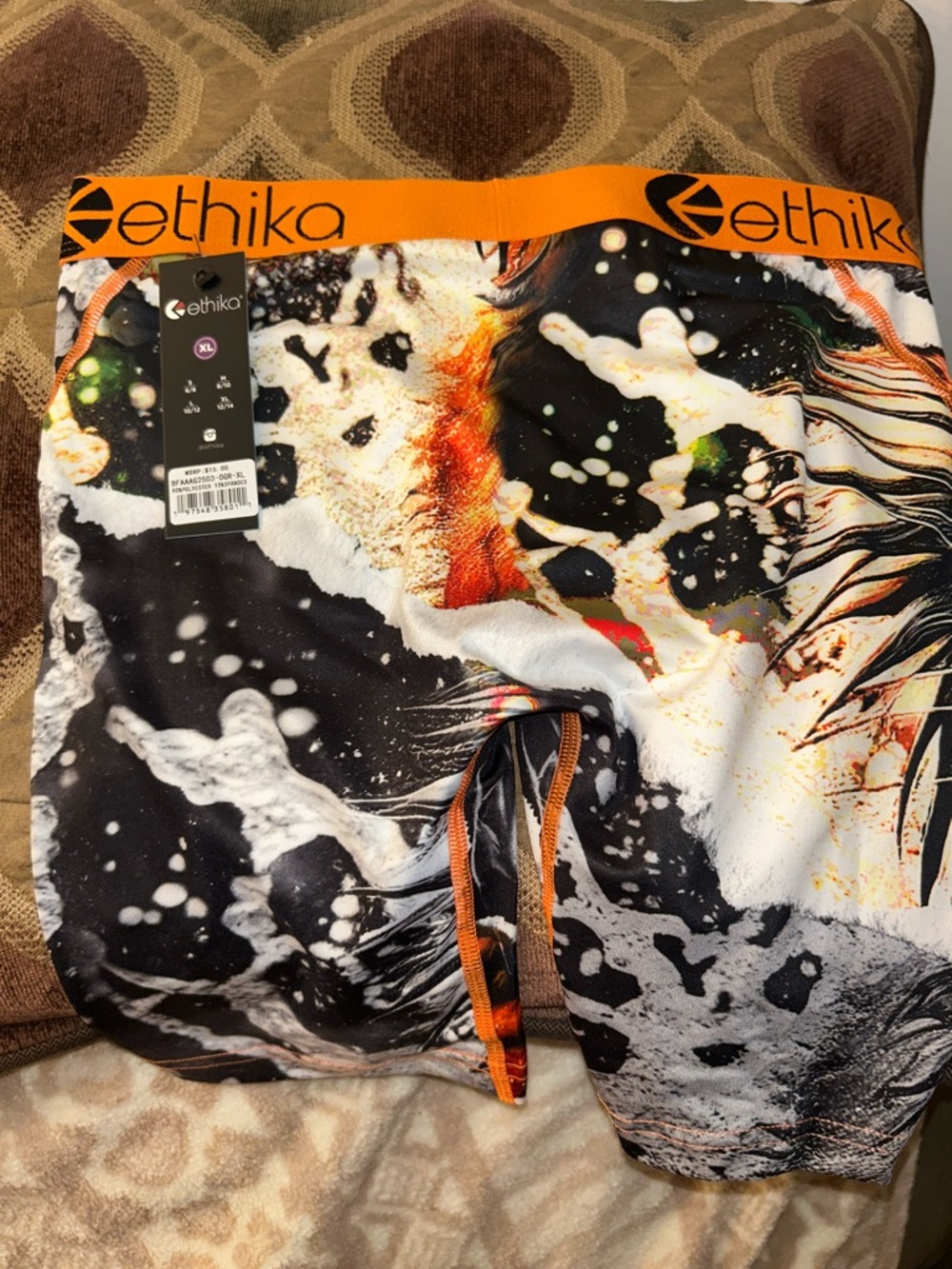 Ethika Men's Graphic Boxer Briefs - Black, White & Orange Abstract Print